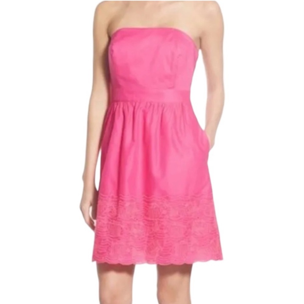 NWT Vineyard Vines Bright Pink Fish Eyelet Dress Size 0 Strapless Summer $198